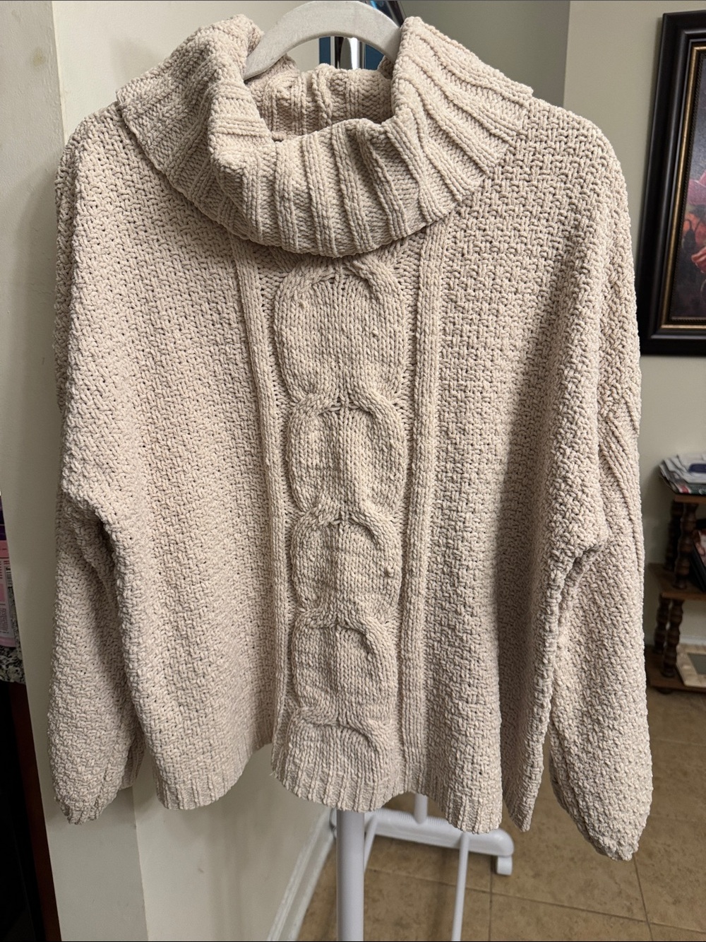 Seven7 Cream Cable Knit Turtleneck Sweater